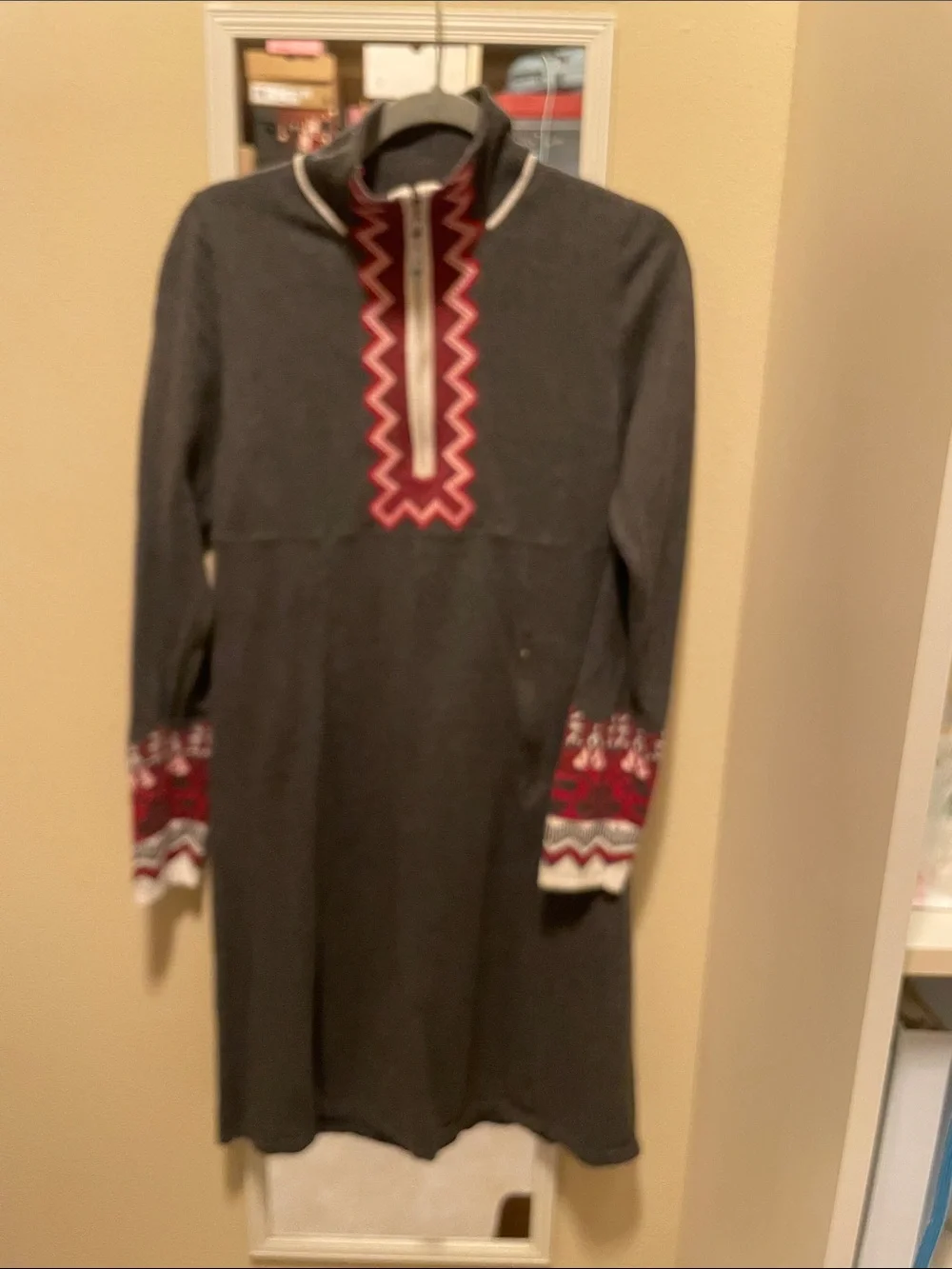 Athleta Charcoal Gray Midi Dress with Red and White Trim